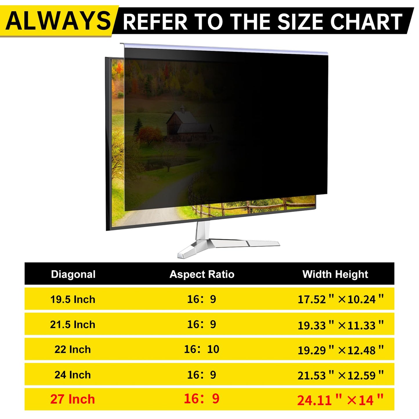 DEJIMAX 27 Inch Computer Privacy Screen for 16:9 Computer Monitor, Anti-Blue Light Monitor Privacy Screen Filter, Anti-UV Computer Shield, Hanging Type