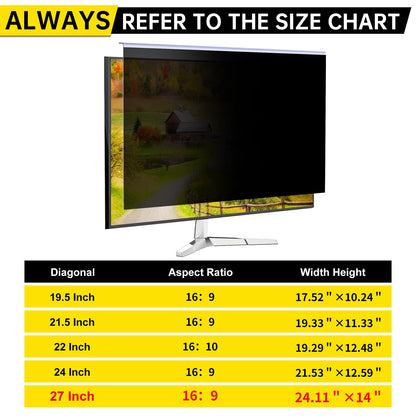 DEJIMAX 27 Inch Computer Privacy Screen for 16:9 Computer Monitor, Anti-Blue Light Monitor Privacy Screen Filter, Anti-UV Computer Shield, Hanging Type