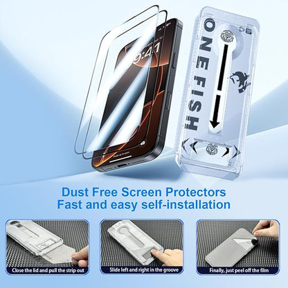 OneFish Full Edge Coverage Tempered Glass Screen Protector for IPhone 14 Plus/IPhone13 Pro Max 6.7 inch 2 Pack Edge Reinforcement, Self-Aligning Installation, Case Friendly HD Screen Protectors