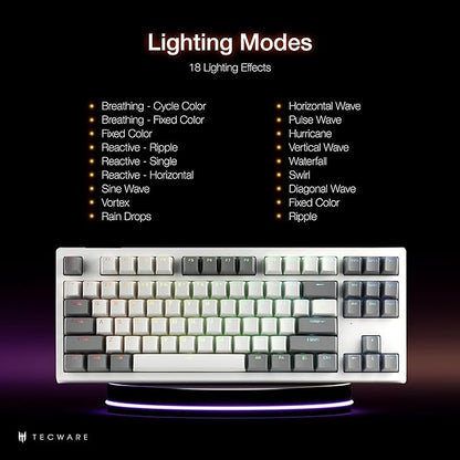 TECWARE Phantom+ Elite 87 Key RGB Mechanical Gaming Keyboard, LED Backlit, Universal Hot-Swap, Wired and Wireless, 3 Mode Connectivity, Thocky Sounding, White Elite Wraith Red