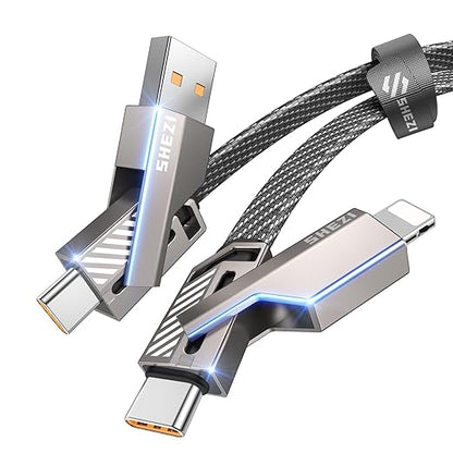 [One is Enough] 4-in-1 Compatible with USB C to Lightning Cable, 45W High-Speed Charging & Fast Data Transfer,CarPlay & Android Auto Support Multi Charger Cord Combo for iPhone/Samsung/iPad,3FT
