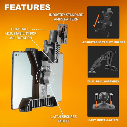iBOLT TabDock Bizmount AMPs - Heavy Duty Drill Base Mount for All 7" - 10" Tablets- Great for Commercial Vehicles, Trucks, and Wall Mounting- Features 1 inch / 25mm Ball Joint