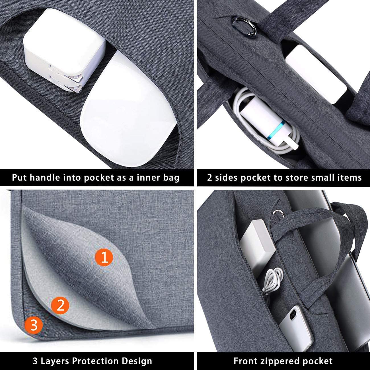 Voova 13.3-13 Inch Laptop Sleeve with Handle, MacBook Sleeve, Gray