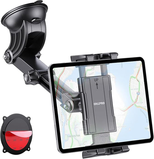 OHLPRO Tablet Holder for Car Dashboard [Suction Cup Mount] Windshield Wall Desk, Adjustable Stand for 5-13" iPad mini Air Pro Galaxy Tab S9 Phone - Heavy Duty Truck Accessories (9" ABS Arm)