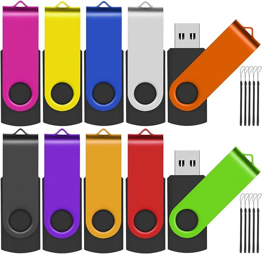EASTBULL Flash Drives Bulk 32GB USB Thumb Drive 10 Pack USB 2.0 Memory Stick Swivel Pen Drive with Lanyard for Storage and Backup (32 GB 10 Colors)