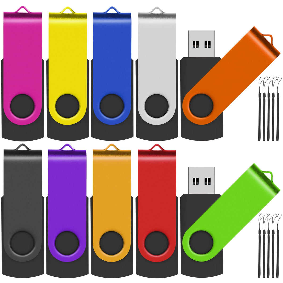 2GB 2.0 USB Flash Drive 20-Pack Thumb Drives Bulk with Lanyards