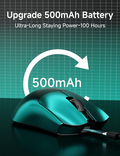 S9 Max Wireless Gaming Mouse, 59G Ergonomic Computer Mouse, Triple Modes, 8K Polling, 26K DPI, PAW3395 Optical Sensor, Kailh Switch, 250h Battery Life, Programmable for PC/Win/Mac(Green)