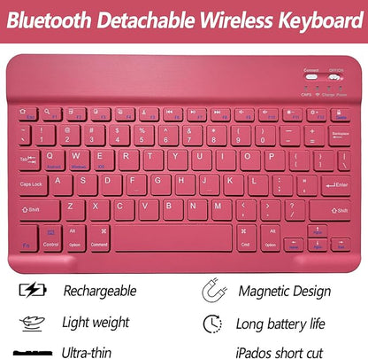 Keyboard Case for iPad 11th 10th Generation - iPad 10th Generation Case with Detachable Wireless Keyboard - Smart Folio Cover with Pencil Holder for 11-inch A16 2025 10.9-inch 2022, Red