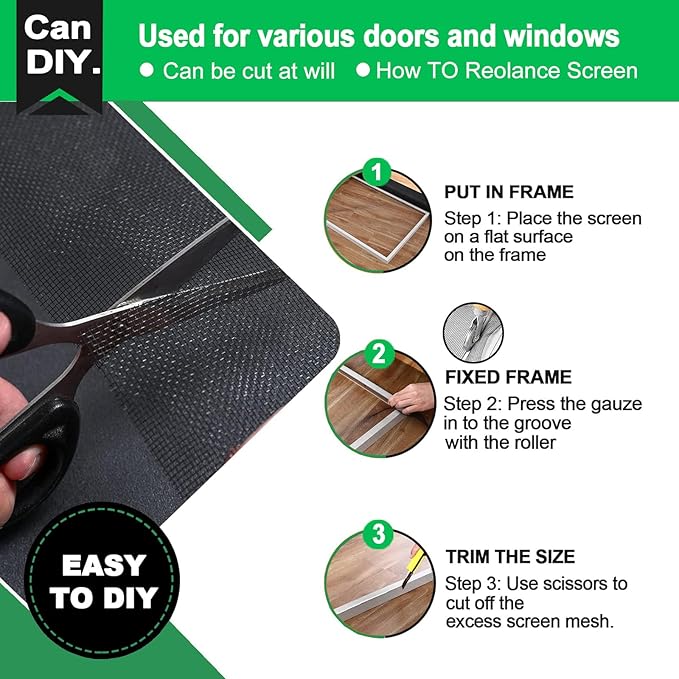 QWR Pet Proof Window Screen and Screen Door Replacement, 48"x 360" Upgraded Durable Thickened Vinyl Coated Wire-Like Mesh for Sliding Screen Door,Patio,Windows(Rolled Package)