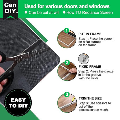 QWR Pet Proof Window Screen and Screen Door Replacement, 48"x 360" Upgraded Durable Thickened Vinyl Coated Wire-Like Mesh for Sliding Screen Door,Patio,Windows(Rolled Package)