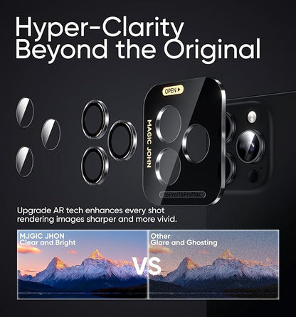 MAGIC JOHN for iPhone 16 Pro Max/16 Pro Camera Lens Protector [Alignment Kit&1:1 Invisible Perfect Fit] 9H Aerospace Tempered Glass Anti-Scratch Durable, Individual Cover Ring, Case Friendly, Set of 2, Clear