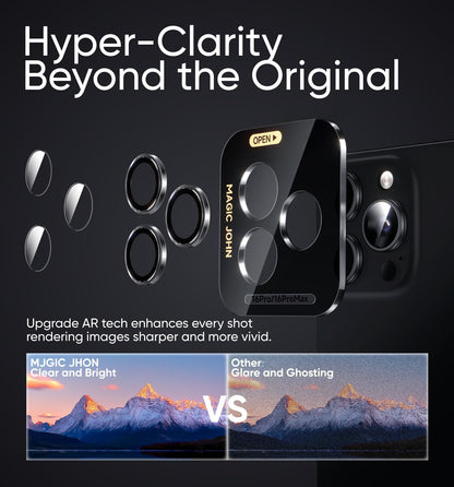 MAGIC JOHN for iPhone 16 Pro Max/16 Pro Camera Lens Protector [Alignment Kit&1:1 Invisible Perfect Fit] 9H Aerospace Tempered Glass Anti-Scratch Durable, Individual Cover Ring, Case Friendly, Set of 2, Clear