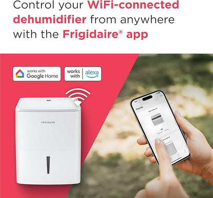 Frigidaire 35-Pint Portable Dehumidifier with Wi-Fi and Energy Star Certification for Small/Medium/Large Rooms & Basements, Custom Humidity Control, Auto Shut Off, White