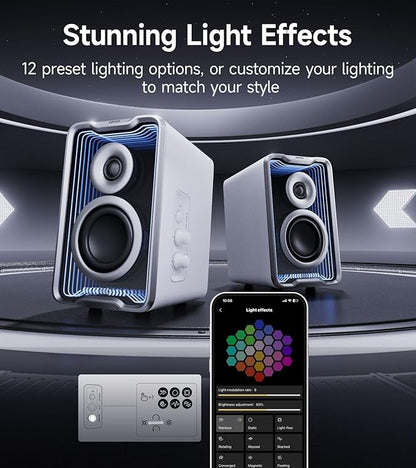 Edifier QR30 2.0 Desktop Active Speaker, Compact Bluetooth V5.4 Computer Speakers, Wireless Bookshelf Speaker, 30W (RMS), 3.5mm AUX & USB-A Wired Input, Dynamic Light Effects, App Control, White