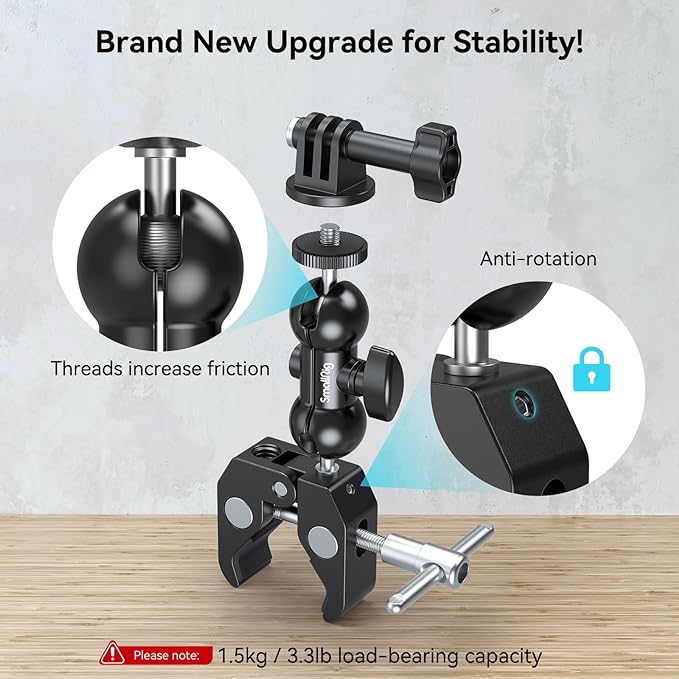 SMALLRIG Camera Mount Kit, Ball Head Magic Arm With Clamp, Super Clamp With Non-Slip Threads for GoPro, Webcam, Camera, Phone, Monitor and Light