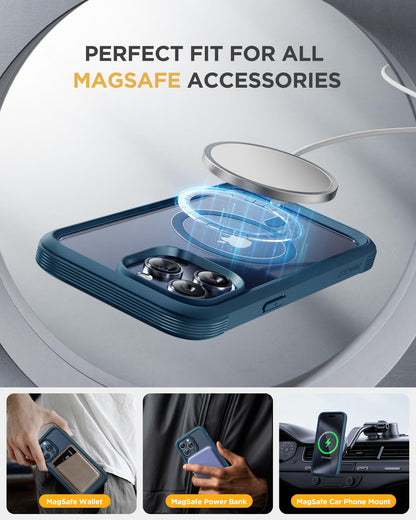 Miracase Magnetic for iPhone 15 Pro Max Case 6.7'' [Compatible with Magsafe] Full-Body Drop Proof Phone Case for iPhone 15 Pro Max with Built-in 9H Tempered Glass Screen Protector,Blue