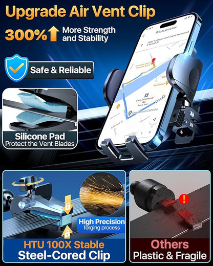 2025 Ultimate Car Phone Mount【98+LBS Strongest Suction & Military-Grade】【Patent & Safety Certs】 Cell Phone Holder Truck Stand for Dashboard Windshield Vent for iPhone 16 Pro Max Samsung (Black)