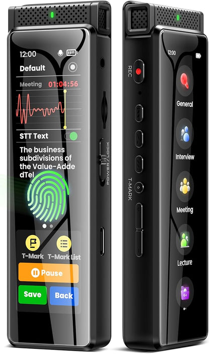 136GB Digital Voice Recorder with Playback, Innioasis R1 Full Touchscreen Voice Recorder with Bluetooth, Voice Activated Sound Audio Recorder Device with Mic (Black)