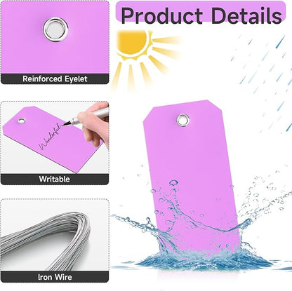 100 Plastic Shipping Tags - Waterproof, Durable, Light Purple, 4 3/4" x 2 3/8"