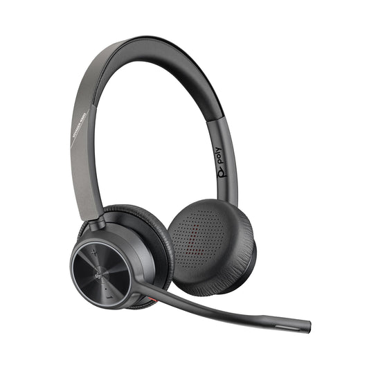 Poly Voyager 4320 UC Wireless Headset & Charge Stand - Noise-Canceling Wireless Headphones with Mic - Connect to PC via USB-C to USB-A Adapter, Cell Phone via Bluetooth, Microsoft Teams Certified
