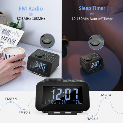 uscce Digital Dual Alarm Clock Radio for Bedrooms with 0-100% Dimmer