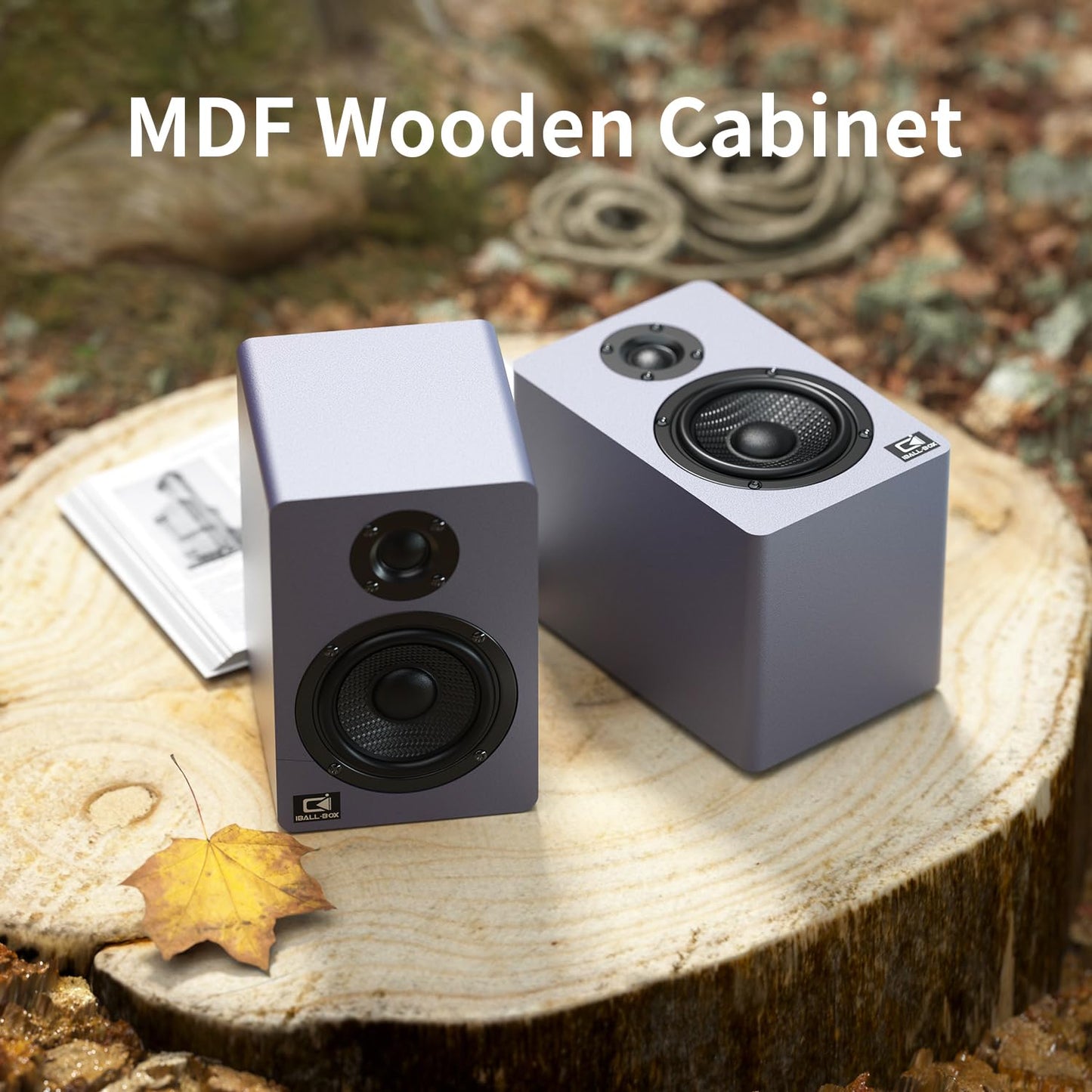 IBALL·BOX H2 Bookshelf Speakers, 60W Stereo, Record Player/Computers Speakers, DSP, Carbon-Fiber Woofer, Silk Tweeter, Optical/USB-C/AUX, Bluetooth 5.3, Slate Blue