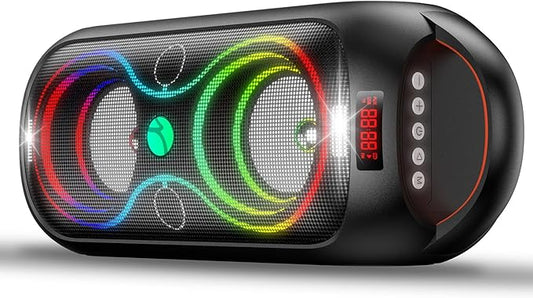 Portable Bluetooth Speaker 120dB Loud with Beat-Sync LED Lights & Dual 4-inch Speakers – 5 RGB Modes + 8 Colors, Bluetooth 5.3, USB/TF/AUX/FM/Mic, TWS Pairing – for Outdoor, Party, Camping & Beach