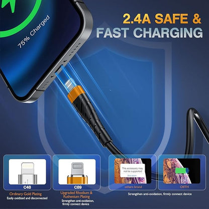 OIITH MFi Certified for iPhone Charger Cable 3 Pack 3 Ft, for Lightning Charging Cord, Fast 2.4A for iPhone USB Cord Compatible with iPhone12/11/XS/Max/XR/X/8/8P/7P/6/iPad - Orange