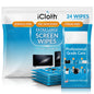 iCloth XL Screen Cleaning Wipes, Lint-Free and Streak-Free, Fast-Drying, Removes Dust, Fingerprints, and Smudges (24 XL Wipes)