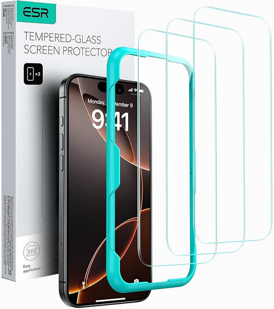 ESR 3 Pack for iPhone 16 Pro Max Screen Protector, [9H Hardness] [Military Grade Shatterproof] Full Coverage Tempered Glass Film with Easy Installation Tool, HD Clear, Scratch Resistant