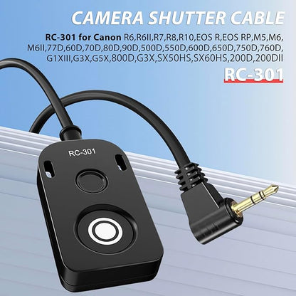 for Canon/Fuji RC301-2.5mm Remote Camera Small Shutter Release Remote Control 196.8 "Extended Cable R50V R100 R6 R8 R10 80D XT2/3/4/5 XH2S GFX100/S GFX50/S/II (RC301-2.5/E3 196.8in/5m)