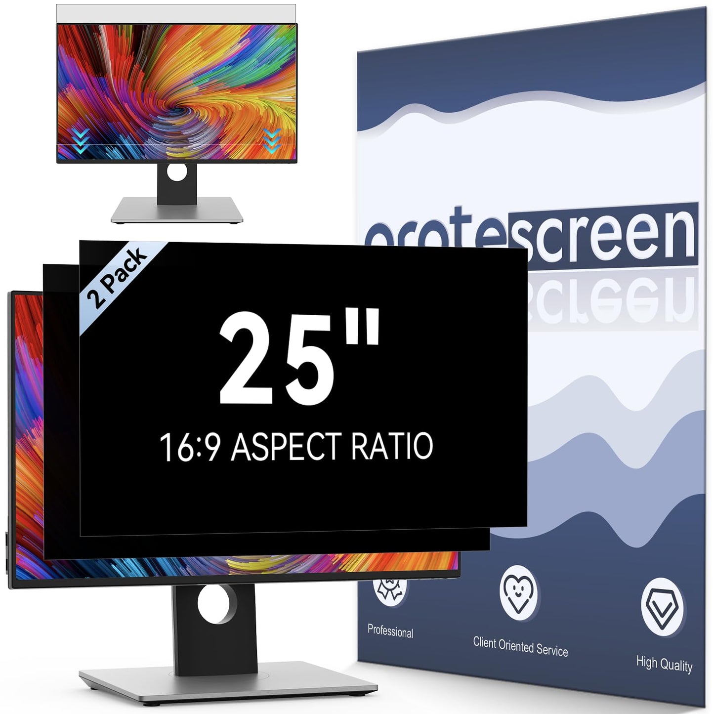 [2-Pack] 25 Inch Computer Privacy Screen Filter for 16:9 Widescreen Monitor, Removable Eye Protection Anti Glare Blue Light Filter Privacy Shield, Anti Scratch Anti Spy Screen Protector Film 25 In