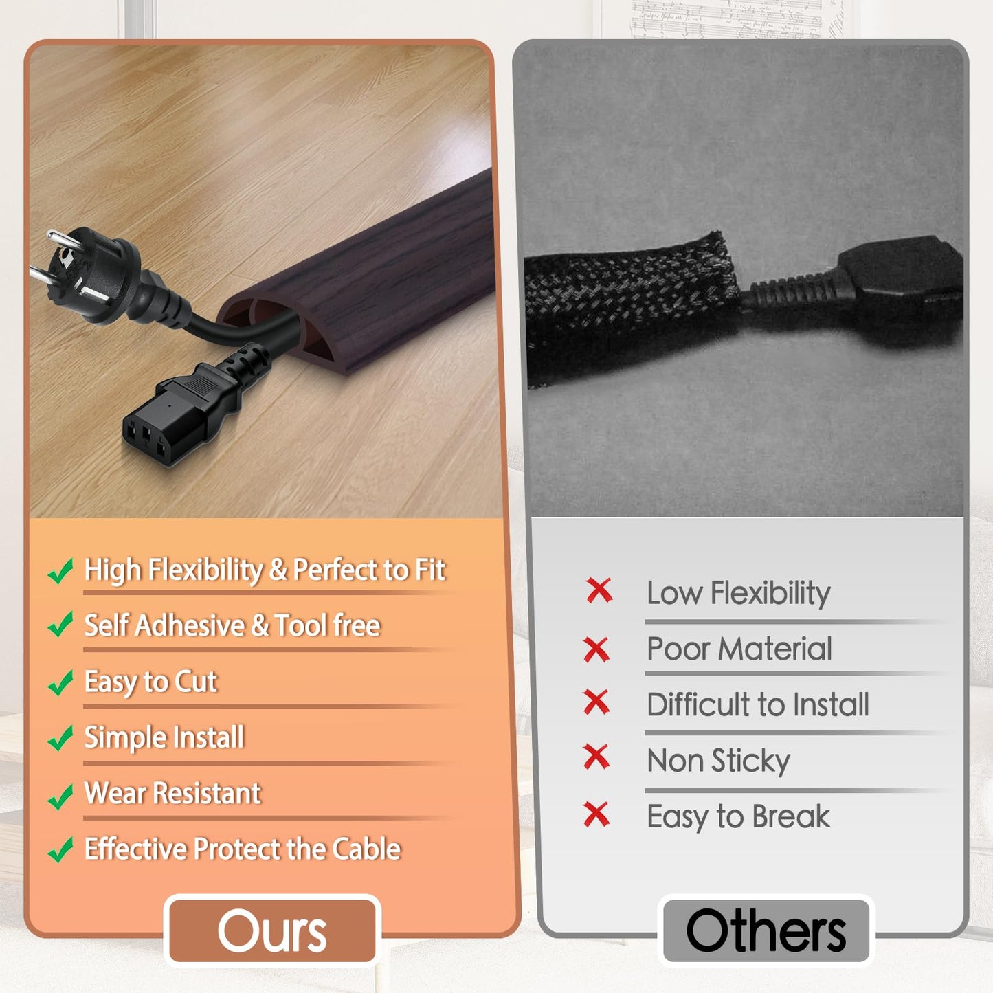 EYAYEN Floor Cord Cover for Wires on Floor Self Adhesive Cord Hider