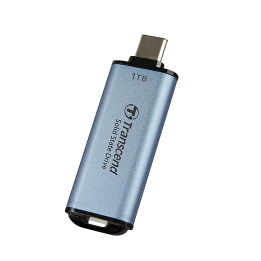 Transcend 1TB External SSD, USB 3.2 Gen2, Up to 1,050MB/s, Portable SSD with Type C, for Steam Deck, ROG Ally, MSI Claw, Windows & Mac, iPhone, iPad, Android, PS5, Xbox, Smart TV, Sky Blue
