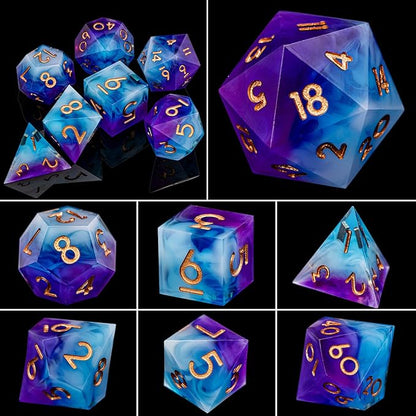 ARUOHHA DND Sharp Edged Dice Set, 7pcs Translucent Polyhedral Dice Set with Gift Box, Resin D and D Dice Set RPG Role Playing Game D20 D12 D10 D8 D6 D4