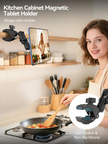 OHLPRO Magnetic Tablet Holder for Mic Stand,360° Adjustable Microphone Music Stand Phone Holder Mount,Tablet Mount Clamp for Peloton Bike,Treadmill, Stroller, Cabinet, Fits MagSafe, 5–13" Devices