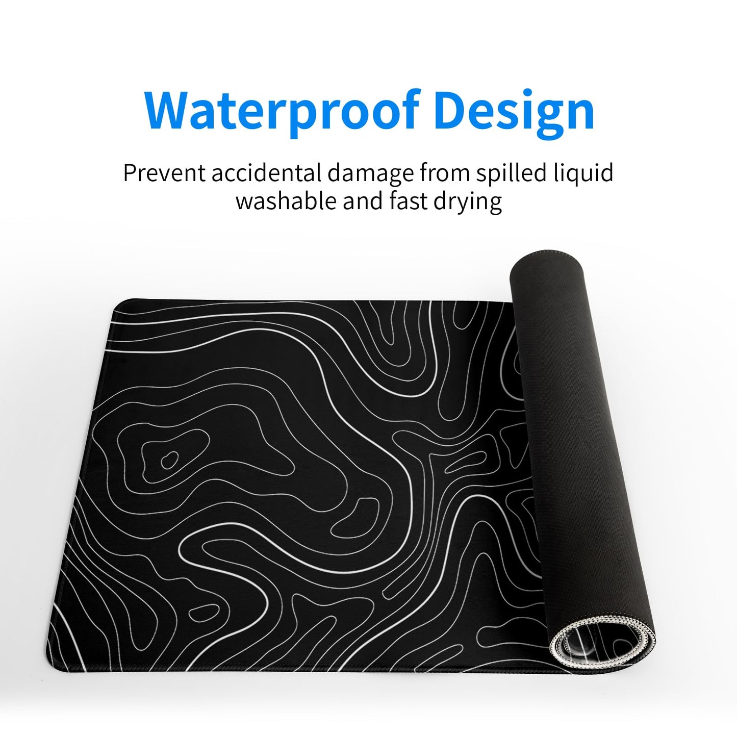 Topographic Contour Black Gaming Mouse Pad XL Geographic Map Lines Extended Big Large Desk Mat Non-Slip Rubber Base Stitched Edge Long Keyboard Mousepad for PC Computer Laptop,31.5x11.8 Inch