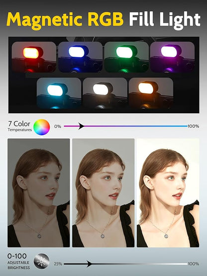Auto Face Tracking Tripod 360 Rotation w/Stand,Selfie Stick Tripod for iPhone Android w/RGB Light,Remote Control,Phone Stand Follow You for Video Recording for TikTok Vlogging(M2Pro Black)