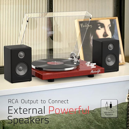 Record Player Turntables for Vinyl Record Belt-Drive Wireless Output Connectivity Phono Line Out USB Digital to PC Recording MM Audio Cartridge Stylus Counterweight Piano Shiny Classic Red