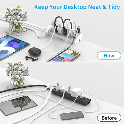 Clamp Power Strip Tall, 40W Fast Charging Station,Desk Mount Desk Shelf with 6 Outlets 6USB Ports (2USB C), 10Ft Extension Cord Home Office Essentials, Fit 2.48" Tabletop Edge