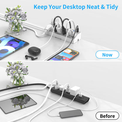 Desk Clamp Power Strip with 40W Fast Charging USB-C, JXGUCAT 10Ft Desk Mount Surge Protector with 6 Outlets 6 USB Ports, Flat Plug Extension Cord Home Office Essentials, Fit 2.48" Tabletop Edge