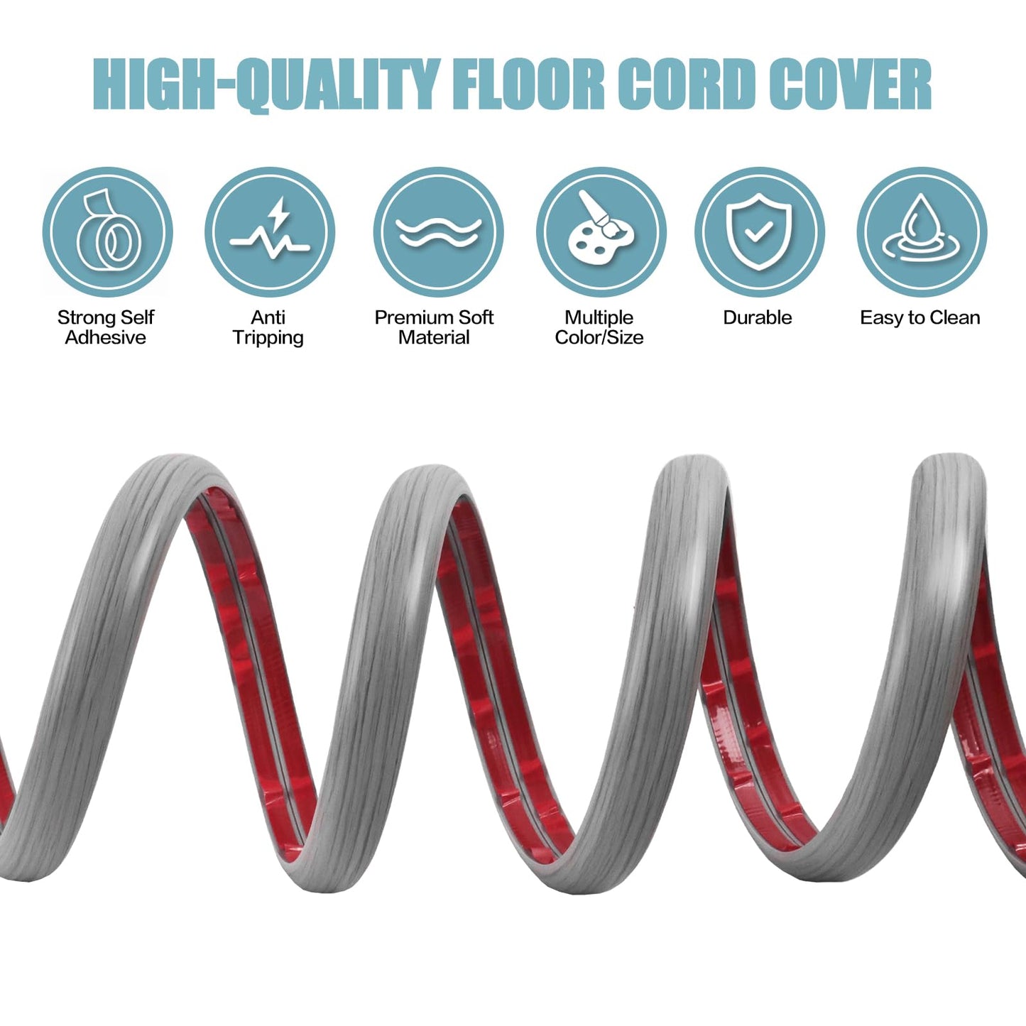 Floor Cord Cover Cavity 0.8"x0.37" Self Adhesive Cord Hider, 10FT Low Profile Cable Management, Extension Strip Protector for Wires, Prevent Cable Trips for Offices, Gyms, Exhibitions (Gray Wood)