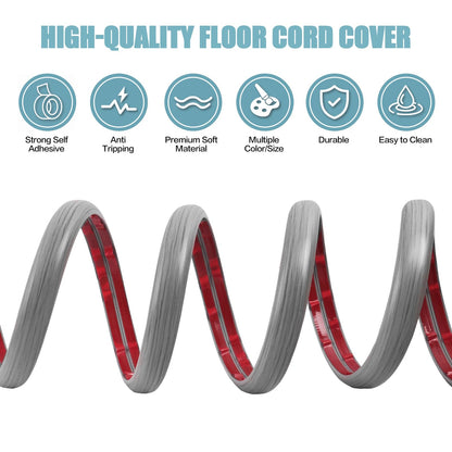 Floor Cord Cover Cavity 0.8"x0.37" Self Adhesive Cord Hider, 10FT Low Profile Cable Management, Extension Strip Protector for Wires, Prevent Cable Trips for Offices, Gyms, Exhibitions (Gray Wood)