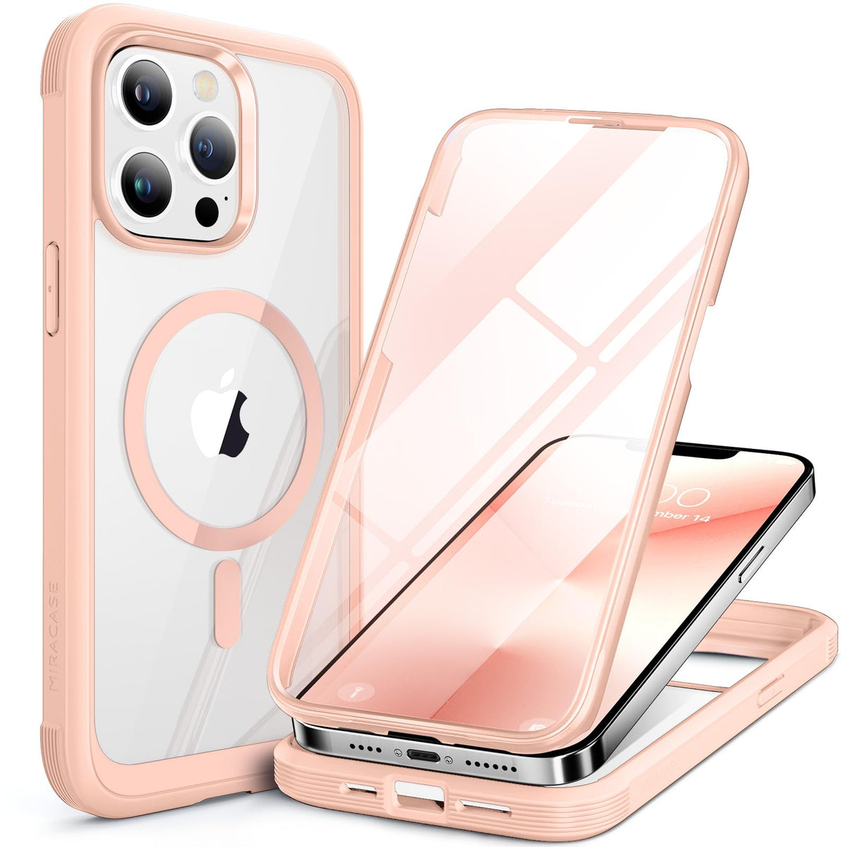 Miracase for iPhone 13 Case 6.1'',Full-Body Magnetic Clear Bumper Case with Built-in 9H Tempered Glass Screen Protector,Military Drop Protection Outdoor Phone Case — iPhone 13 Pro