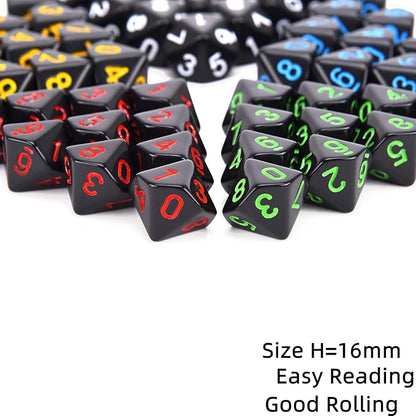 50pcs Assorted D10 Opaque Black with Black Dice Bag 10 Sides Dice for Tabletop RPG World of Darkness Vampire (0-9)