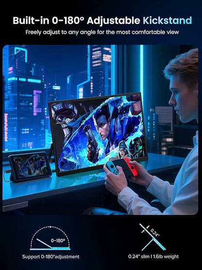 UPERFECT Portable Monitor 18.5-inch 120HZ Touchscreen 100% sRGB w/VESA & Stand 180° Adjustable Ultra-Slim & Lightweight Frameless FHD FreeSync IPS HDR Gaming Display, Travel Second Monitor for Laptop