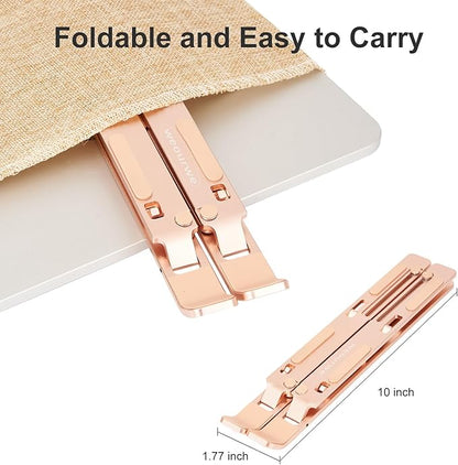 Ergonomic and Foldable Laptop Stand for Desk, Adjustable Riser, Fits All Laptops and Notebooks up to 17,Ultra-Thin,Ventilated Cooling,ABS+Silicone,Gold.