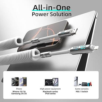 MFish 4-in-1 USB C Charging Cable, 6 Ft Type C to Type C Cable, 240W Fast Charger for iPhone 16/15/14 Pro Plus Pro Max, for iPad MacBook Pro/Air, Laptops - Multi Charger Cord with USB-A