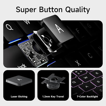 HOU iPad Pro 11 Inch Case with Keyboard M4 2024(ONLY),Magic Keyboard iPad Pro 11 Inch (5th Gen) Keyboard Case,Click-Anywhere Trackpad,7 Colors Backlight,Easy-Set,Black