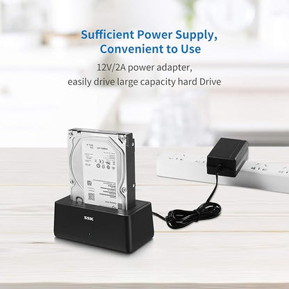 SSK USB 3.0 to SATA External Hard Drive Docking Station Enclosure Adapter for 2.5 & 3.5 Inch HDD SSD SATA, Super Speed up to 5Gbps, Support UASP no Drivers Needed(20TB Supports)